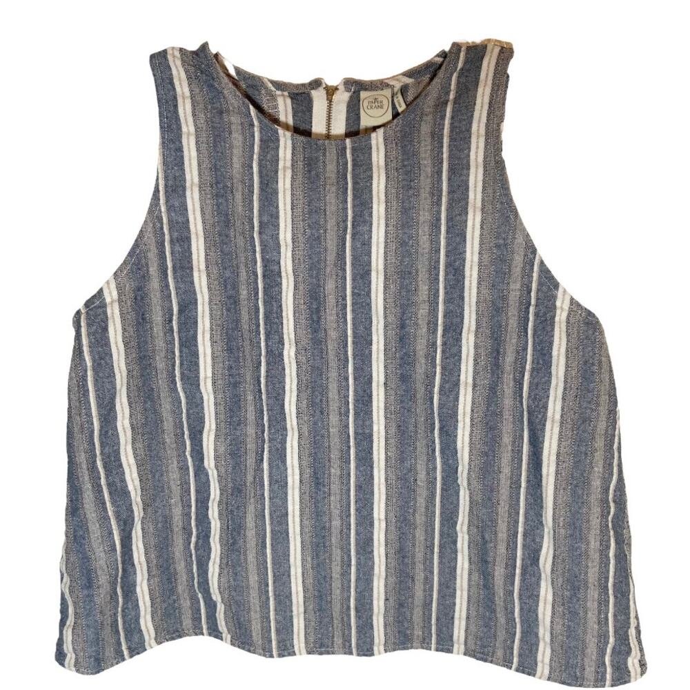 Paper Crane Crop Top Tank Linen High Neck Zipper Closure Striped Large